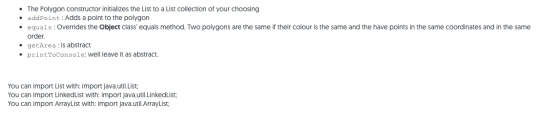 • The Polygon constructor initializes the List to a List collection of your choosing • add Point: Adds a point to the polygon