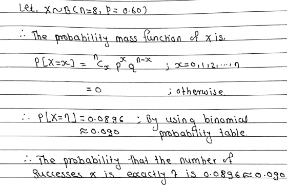 Let, B (n=8, p = 0.60) .:. The probability mass function of xis_ P [X=3c] = n-3 j 2=0,1,2,....on - =0 ; otherwise i. p[x=1] =