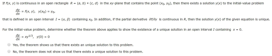 If f(x, y) is continuous in an open rectangle R = (a, b) x (c, d) in the xy-plane that contains the point (xo, Yo), then ther