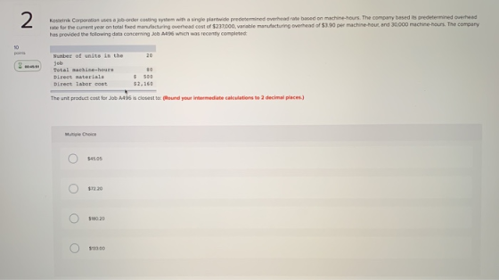 Kostein Corporation uses a job-order costing system with a single planwide predetermined overhead rate based on machine hours