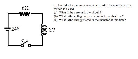 Consider the circuit shown at left. At 0.2 seconds