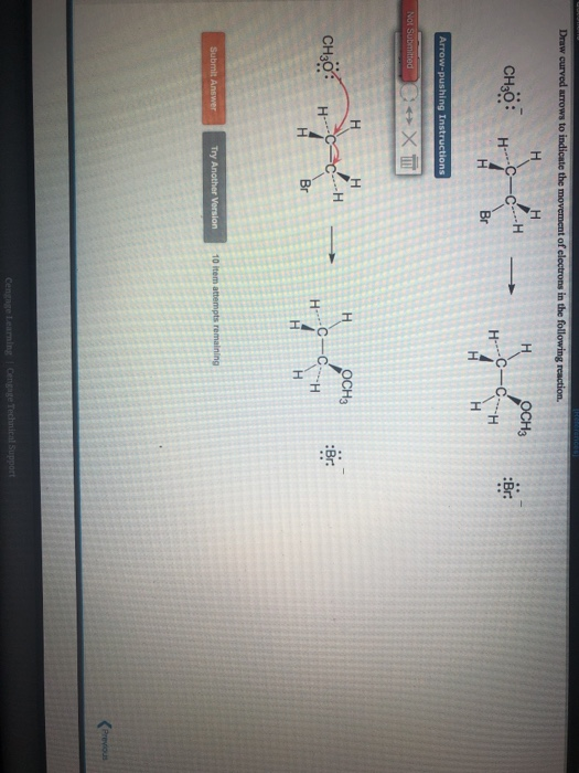 Draw curved arrows to indicate the movement of electrons in the following reaction. HH н осн CH30: H-C-C-H — HC-C H Br Hн Arr