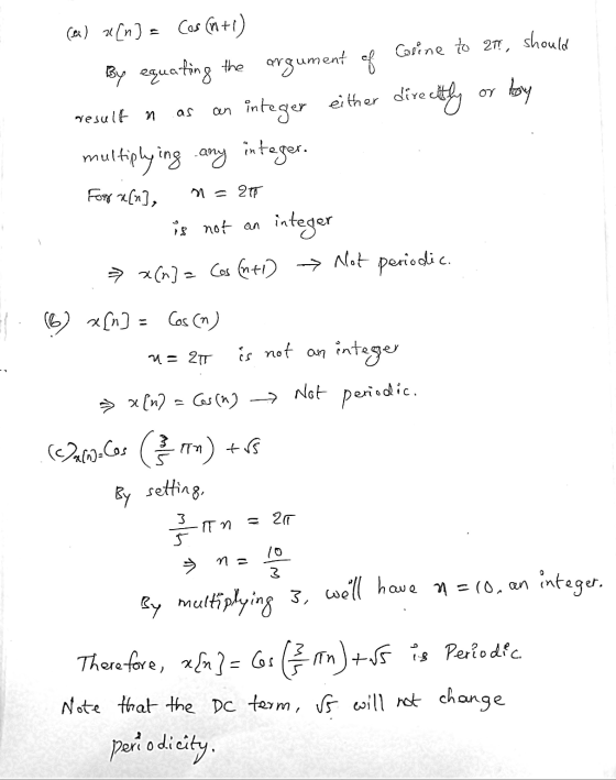 Coline to 2t!, should (a) x[n] = Cos (+1) By equating the argument of an integer either directly or by multiplying any intege