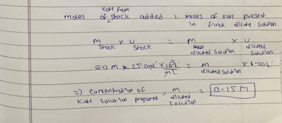 moles KoH from of stock added a moles in of ICOH final present dillure Souton. XV m Stock & Stock Stock Stock diluted solutio