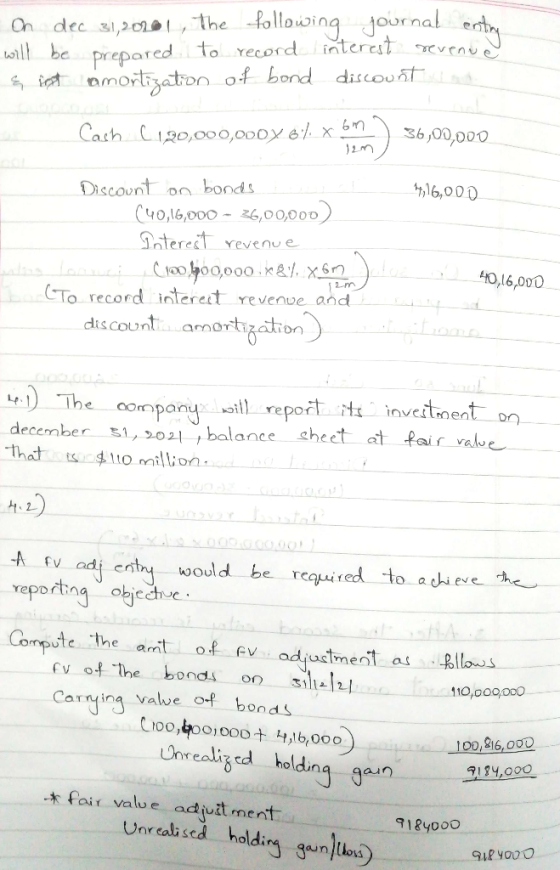 On dec 31, 2001, the following journal entin will be prepared to record interest revenu Sint amortizaton of bond discount da