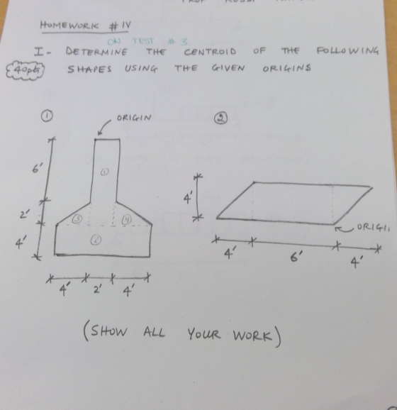 HOME WORK #IV 1 ON TEST DETERMINE THE SHAPES USING 3 CENTROID THE GIVEN I {4opl} OF FOLLOWING THE ORIGINS ORIGIN x I ORIGI x