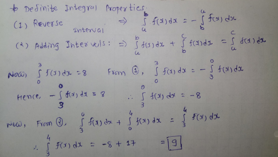びっくす Interal to definite Integral Properties. (1) Reverse autoren (2) Adding Intervels: a) 3 (3) dx + & fcanda = f scando Now
