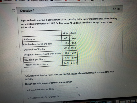 Dashboard G Google Link Lety... W DOOR 2.5 pts Question 4 Suppose Fruiticana, Inc. is a retail store chain operating in the l
