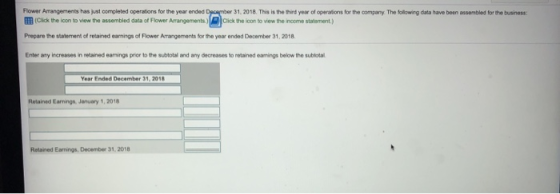 Flower Arrangement has just completed operations for the year ended December 31, 2018. This is the third year of operations f