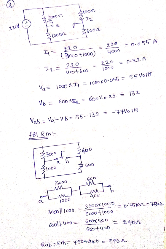 Jyoon 3 32000 L Iz hoa 2201 (+) 10oon boon 220 30.055 A 226 I - 4000 (3000 +1000) 220 400+600 = 0.22 A I2 = 1000 Va= 1000XII