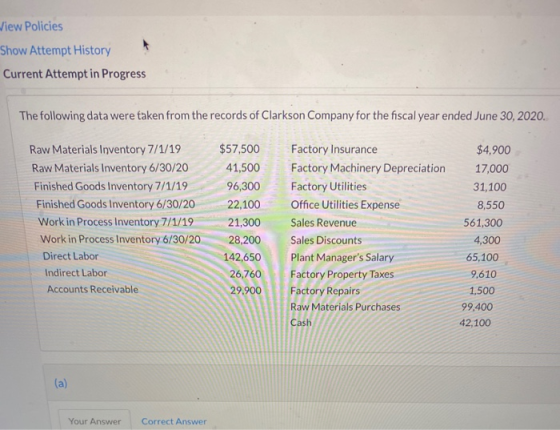 View Policies Show Attempt History Current Attempt in Progress The following data were taken from the records of Clarkson Com