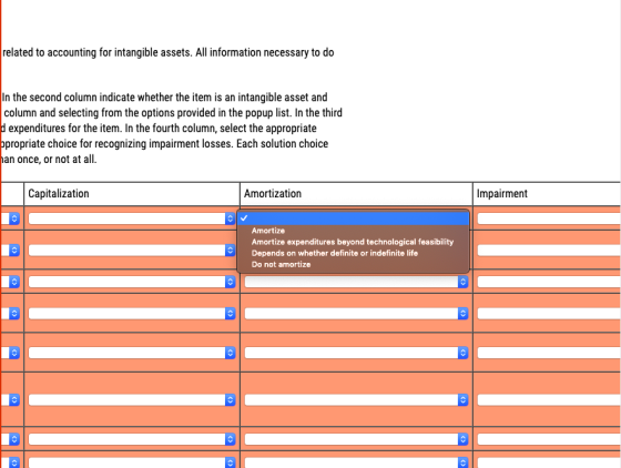 related to accounting for intangible assets. All information necessary to do In the second column indicate whether the item i
