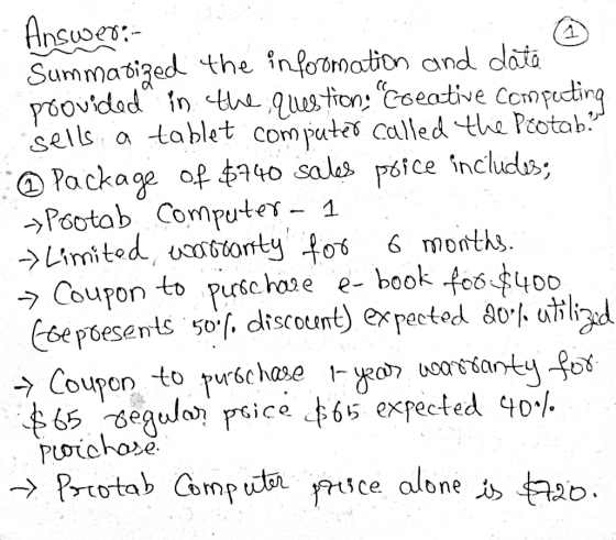 1 소 Answer:- Summatized the information and data provided in the question: Coeative Computing sells: a tablet computer calle