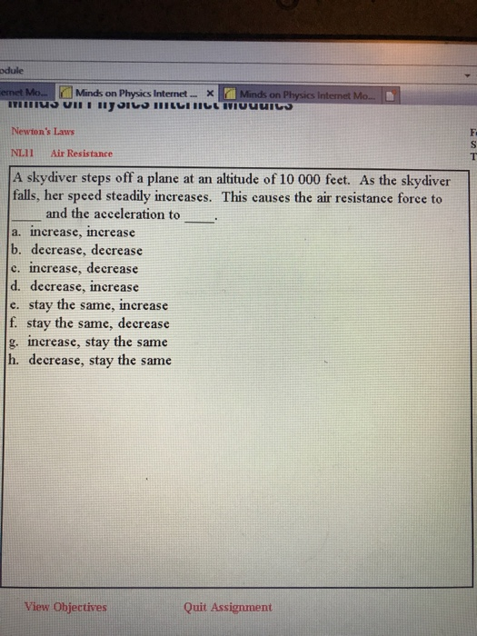 dule ernet Mo Minds on Physics Internet x Minds on Physics Internet Mo [ iuliuᏫvii yiᏓilittinuuuuI Newtons Laws NLII Air Res