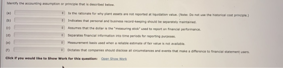 Identify the accounting assumption or principle that is described below. : Is the rationale for why plant assets are not repo