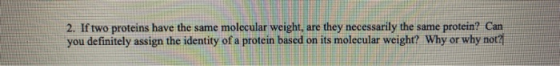 2. If two proteins have the same molecular weight, are they necessarily the same protein? Can you definitely assign the ident