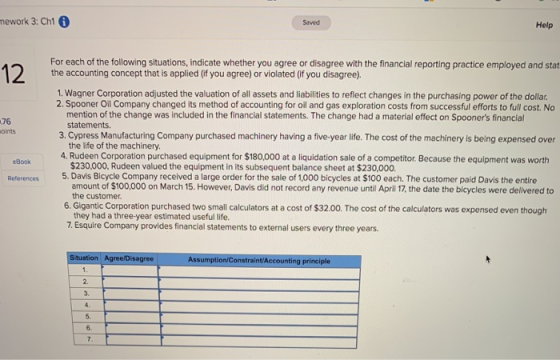 mework 3: Ch16 Saved Help 12 For each of the following situations, indicate whether you agree or disagree with the financial