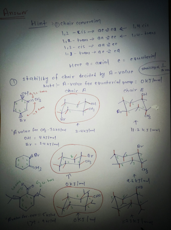 - Answer Hint : chair conversion 1,2-cis de zeat 1, 4 cis 1,2- transaa 2 eet 1,4-trans 1,3- cis aazee 113 - trans qe 2 ed. He