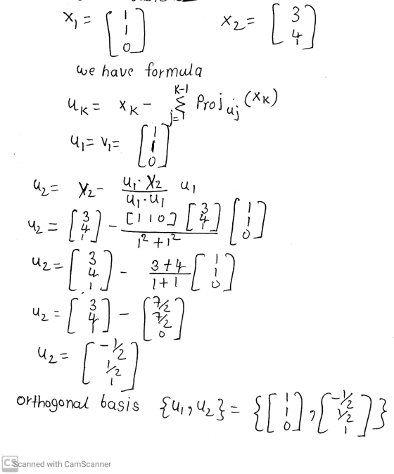 X2= moto we have formula Ux= xk - Proju; (Tk) 4=~= U= Xz- uit te * = [8] - [2] [!] uz= [?] [!] 12 +12 orthogonal basis {uiru.