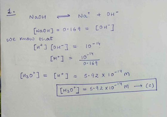 t NaoH Na tOH CОн] = 0.169 we kmeuw that CH J COM-I l0-14 14 10 [H 0.169 [M30]= [ 5.92 x 10-/ 14 CH30 5.92X10 C)