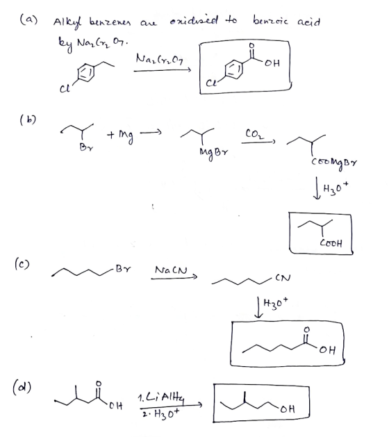 (a) onidised to benzoic acid Alkyl benzenes are by NazGry on Nazlr₂O7 (1) +mg ~ Thor CO, Y Mg Br coong by - 14304 Стең. (c) ~