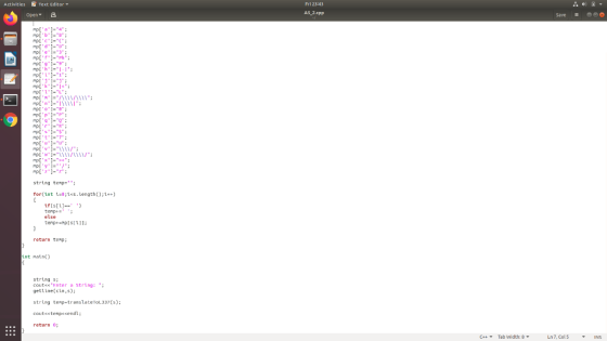 Activities Text Editor Open A Fri 23:43 AS_2.cpp Save = 0 p[a]-4: rolb1: mp[c]=(; rp[d]. p[e]=3; pr fil-p
