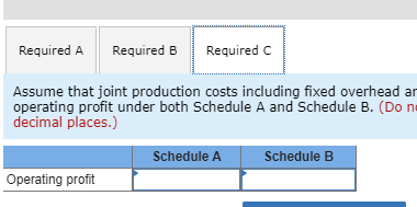 Required A Required B Required Assume that joint production costs including fixed overhead ar operating profit under both Sch