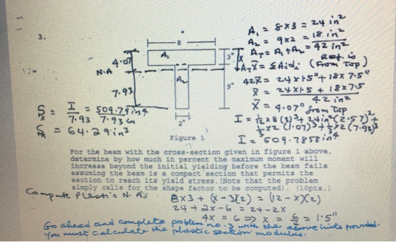 A = 8x3 = 24 in² AL: 9x2 2 18 in? Ap= A + 4 = 42 in2 I NA 130 lx AT Ref.is - Aidi (From Top 427 24*5+18x 7.5 = 24X5 + 18*7-