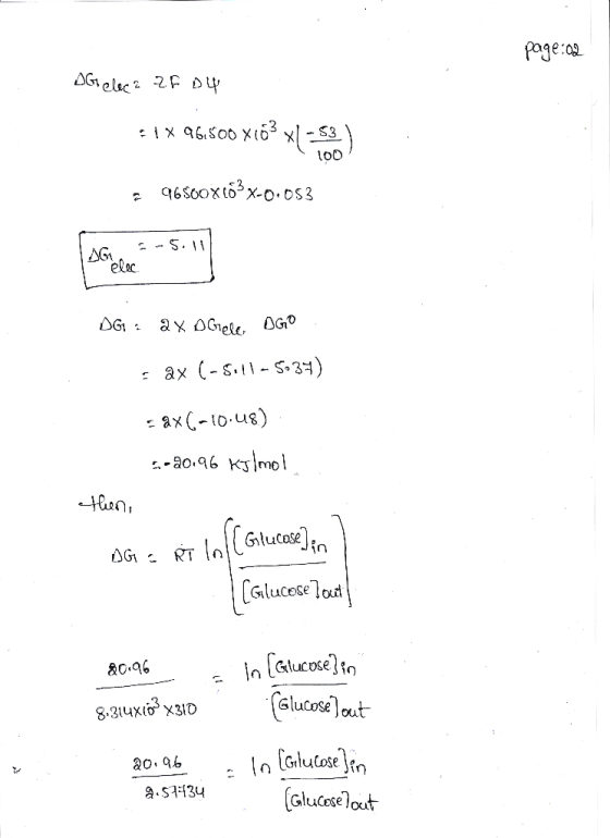 page:02 Deleca ZF DY 51%96.500x10° x1-53) 2 96500X1833-0.053 DG : 2X DGele DGO = ax (-5.41-5037) = ax(-10.48) -.-20.96 kJ/mol