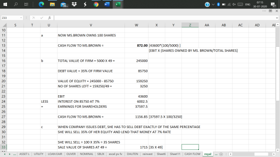 07:15 C W ENG 99+ 30-07-2020 27 Х x Z33 . S T U V W X Y Z AA AB AC AD AE - 10 11 a NOW MS.BROWN OWNS 100 SHARES 12 13 CASH FL