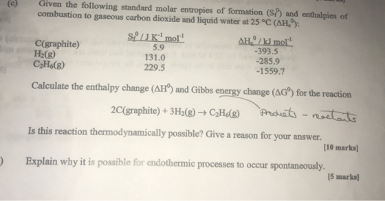c Given the following standard molar entropies of formation (S) and enthalpies of combustion to gaseous carbon dioxide and li