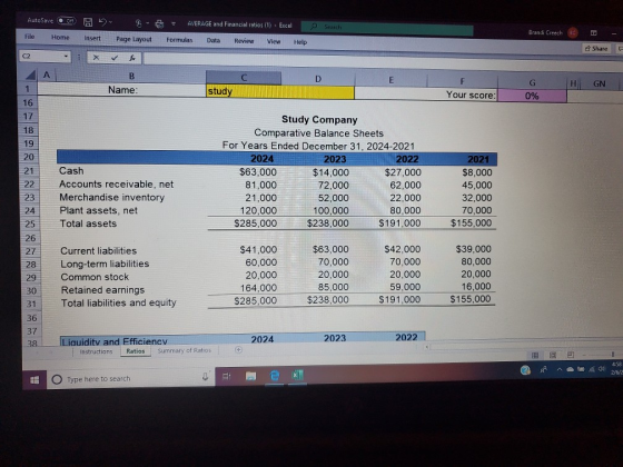 AutoSave Of A AVERAGE and Financial ratios (1) - Excel Search Brandi Creech 200 - File Home Insert Page Layout Formulas Data