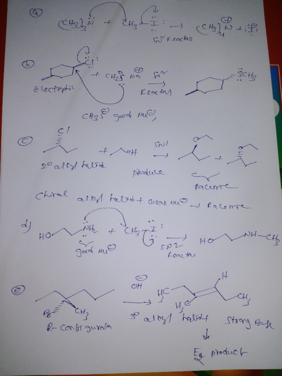 - I GD .CH₂Nt SS Reactan + CH na som SCH Electrophic Reactan CH38 good rus, V + OH - A + 20 alkal halde pocduce Chiral alkal