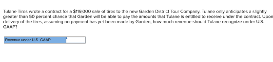 Tulane Tires wrote a contract for a $119,000 sale of tires to the new Garden District Tour Company. Tulane only anticipates a