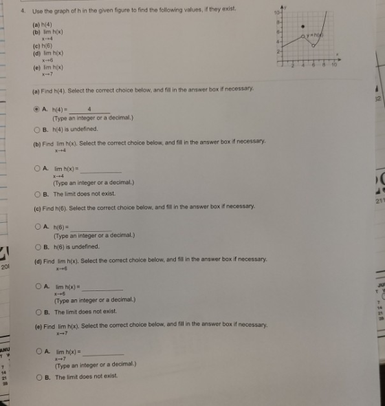 4 Use The Graph Of H In The Given Figure To Find The Following Values If Homeworklib