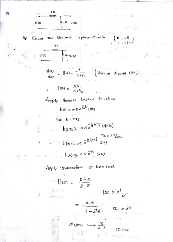 2. H 2 ontert the Ckt mto laplace domaiw Vits) ots) Vits) 2S+1. ottoge divsn fole sec บัว่า) ApPY Zansfervn On both 0.5