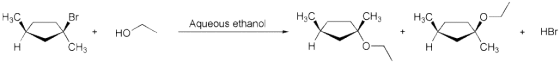 H3C Br ње CH HaC Aqueous ethanol но + HBr CH CH
