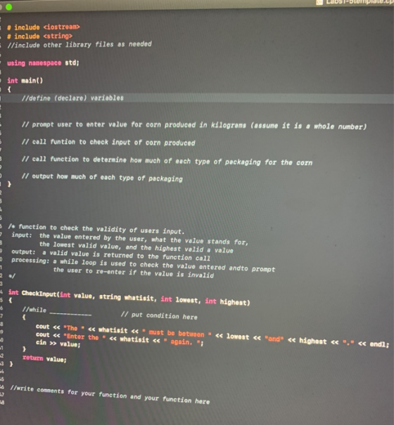 #include <iostream> #include <string> //include other library files as needed using namespace std; int main() /define (declar