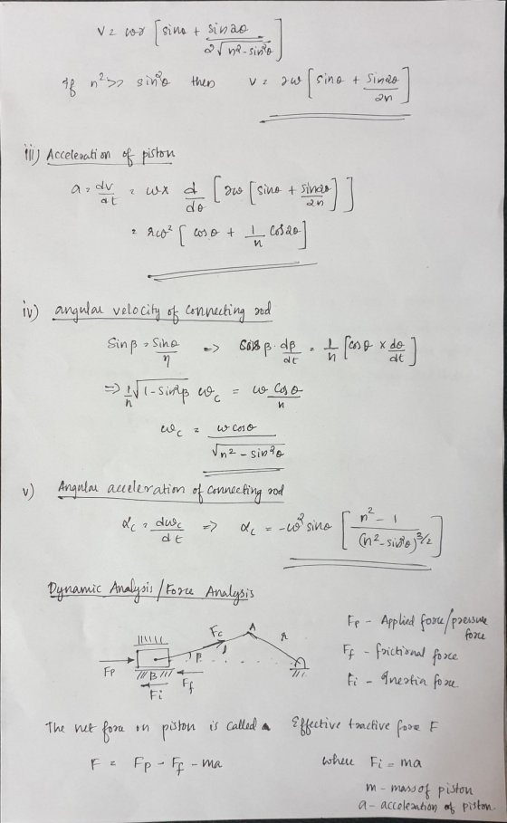 V2 wo sino t sinao [sino + ana-sinio 42 n²s sinio then V z 2 49 (sino sino & sinao an Azdv ii) Accelesati on of piston 2 x d