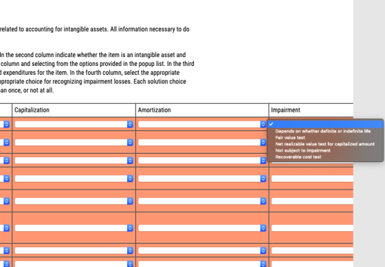related to accounting for intangible assets. All information necessary to do In the second column indicate whether the item i