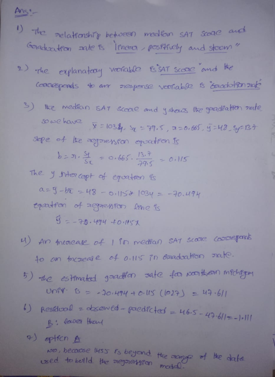 and Goiackoutfor? xhe ใ l ence。//es科fely and stocmヶ 오) The explanatoy variable tsSAT Scac yand he so se have 66s. 13.2 구73-o.lls dts owed-paedicte. Lt 6.5-49.b//n-),111 N0o, becaose thss fs beyond the
