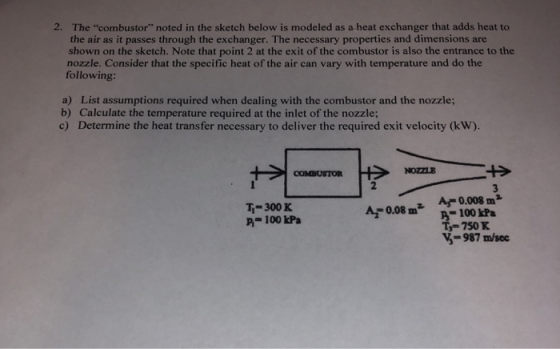 The combustor noted in the sketch below is modeled as a heat exchanger that adds heat to the air as it passes through the e