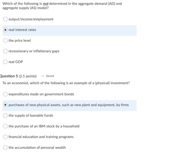 Which of the following is not determined in the aggregate demand (AD) and aggregate supply (AS) model? output/income/employme