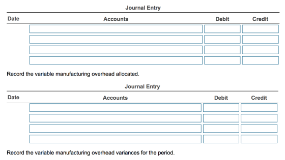 Journal Entry Date Accounts Debit Credit Record the variable manufacturing overhead allocated. Journal Entry Date Accounts De