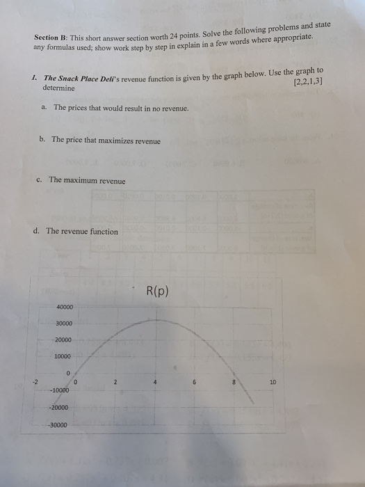 Section B: This short answer section worth 24 points. This short answer section worth 24 points. Solve the following problems