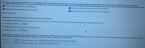City Hosptal, a tapaying enty, estimales that it can save $28,000 a year in cash operating costs for the next 10 years if it