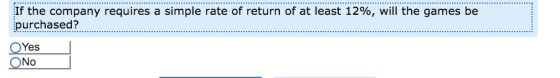 If the company requires a simple rate of return of at least 12%, will the games be purchased? Yes ONO