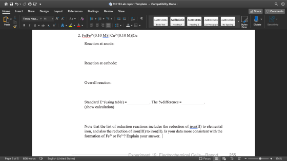 ño S5E CH 19 Lab report Template - Compatibility Mode Home Insert Draw Design Layout References Mailings Review View Share o