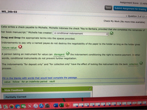 Assignment Score: 13.46% Save Submit Assignment for Grading WS_26b-03 Question 3 of 13 Check My Work (No more tries available