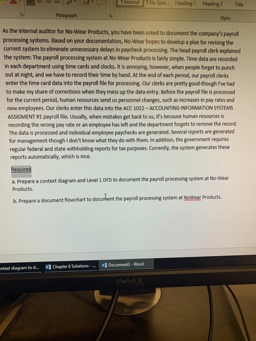 = = = Normal No Spac... Heading 1 Heading 2 Title Paragraph Styles As the internal auditor for No-Wear Products, you have bee